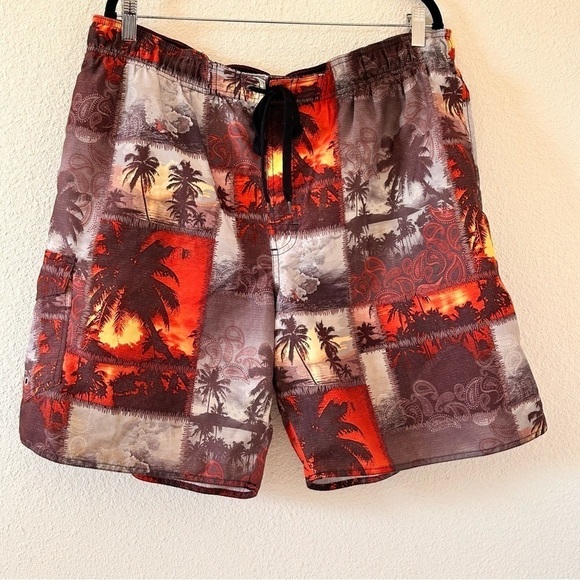 NewPort Blue Palm Tree Beach Scenic Swim Trunks Board Shorts Men Sz XL - Picture 1 of 10